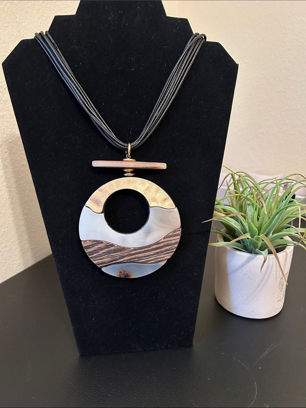 Reversible Round Mixed-Metal Pendant Necklace in Gold & Brown